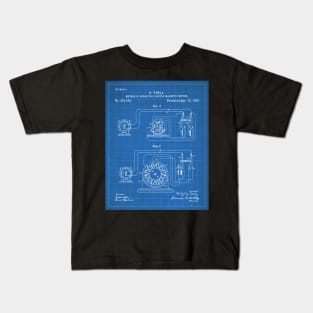 Motor Patent - Engineer Inventor Makers Workshop Art - Blueprint Kids T-Shirt